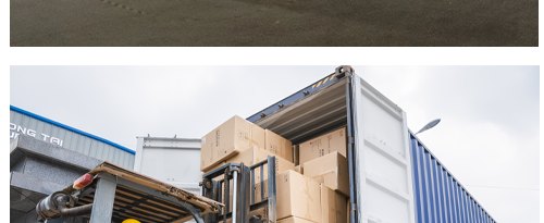 Forklift loading cartons into a shipping container