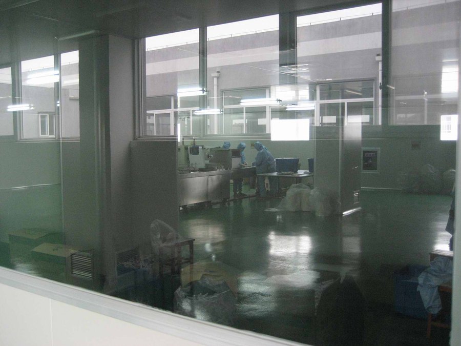 View through the window into the Class 100,000 clean workshop